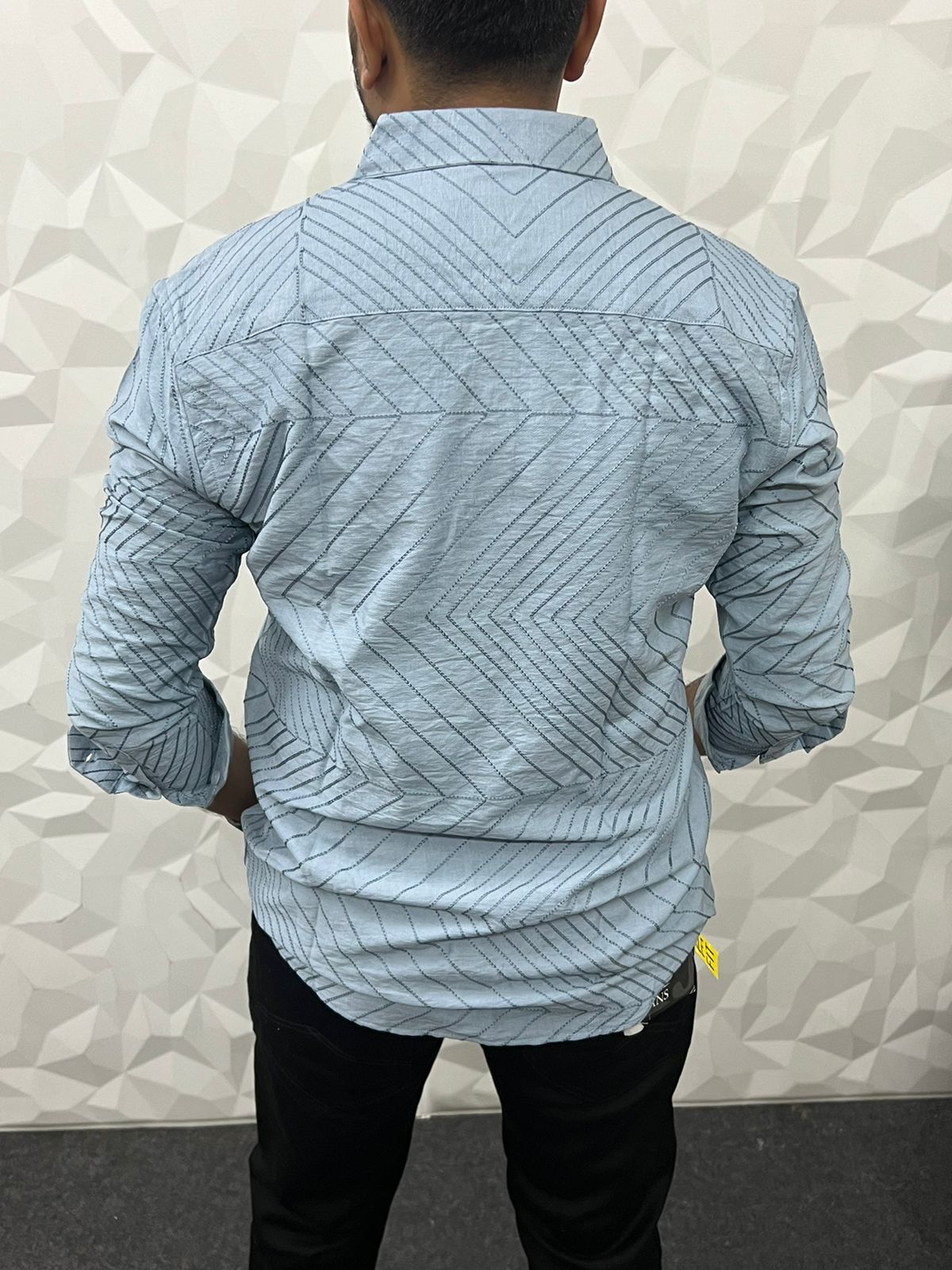 Turkey imp fabric embroidery shirt ( greyish blue )