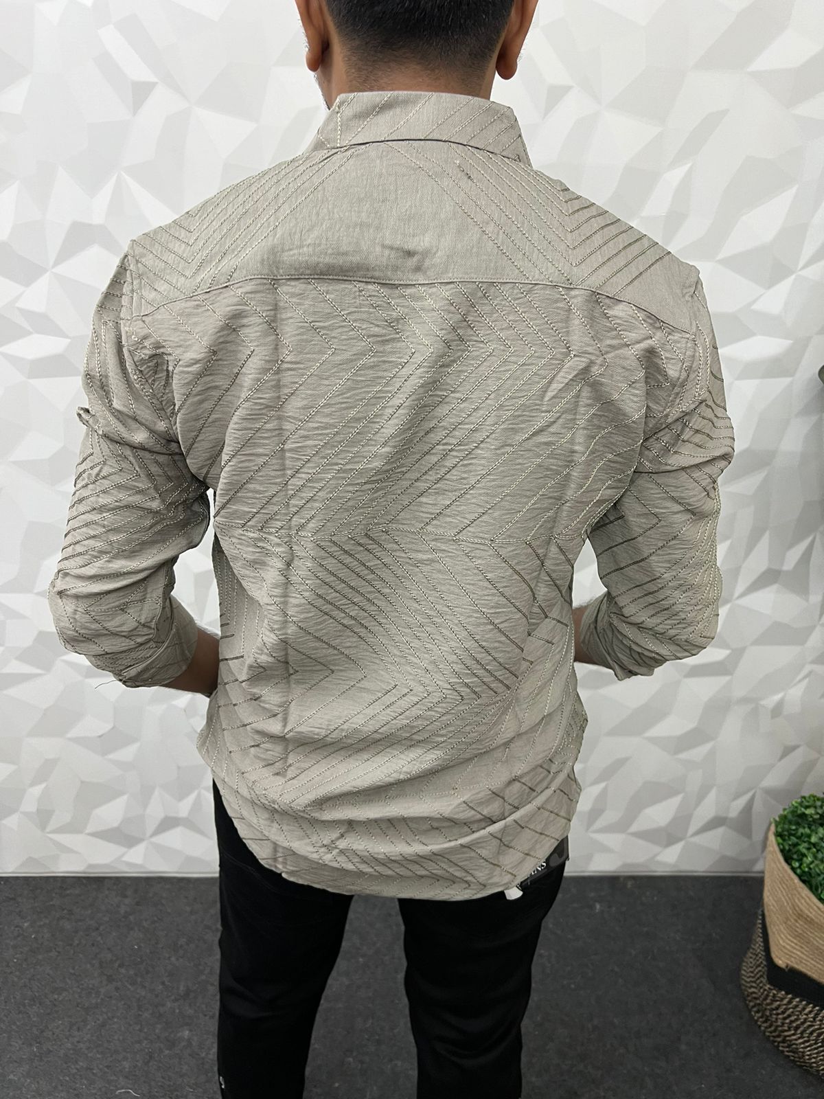 Turkey imp fabric embroidery shirt ( stone grey )