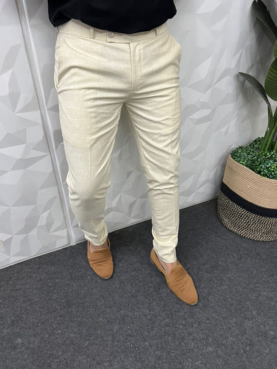 Linen fabric ankle trouser ( cream )