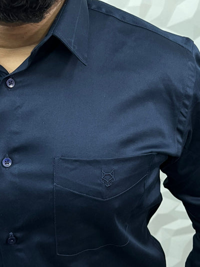 Vardhman satin lycra shirt ( navy blue )