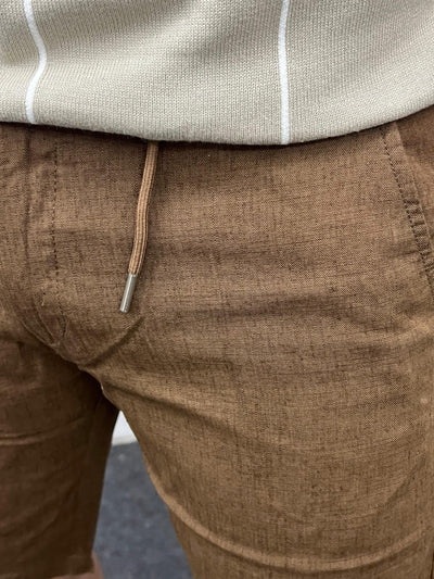 Linen fabric shorts (Brown)
