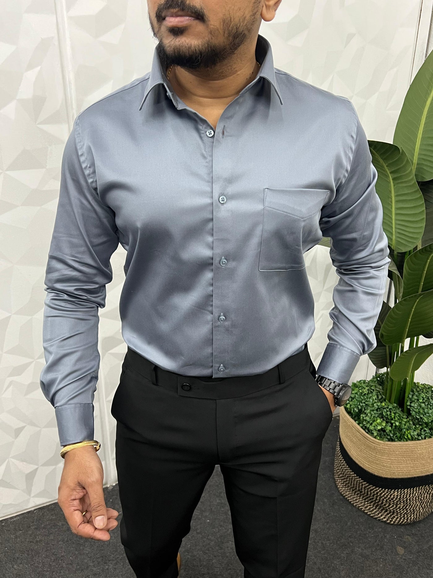 Cotton lycra plain shirt ( Grey )