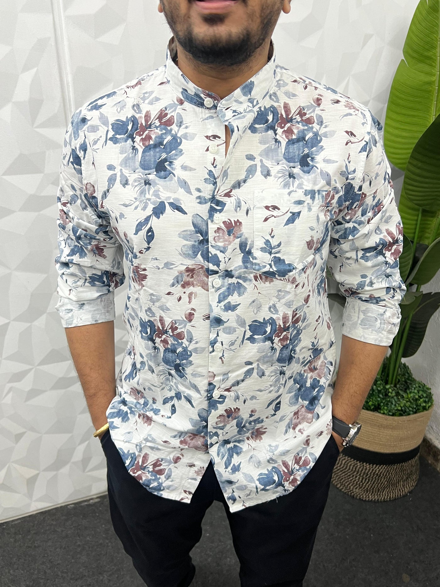 Mandarin collar printed shirt