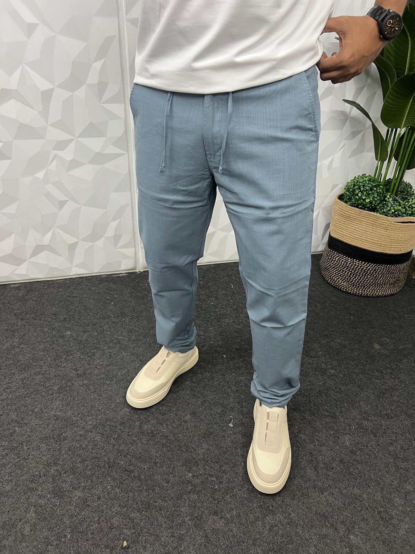 Blend linen fabric chino pant