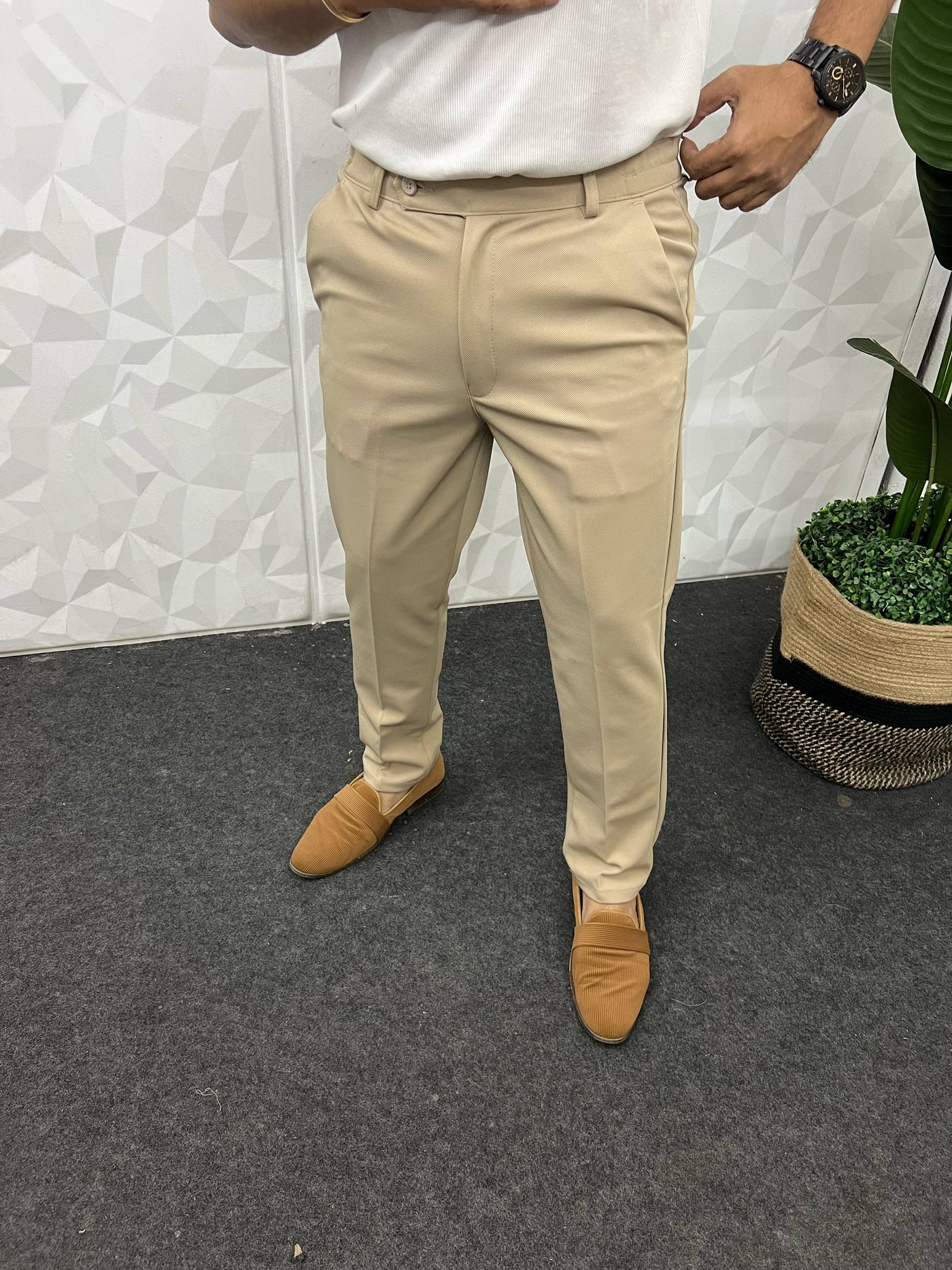Flexi waist cotton twill cream trouser