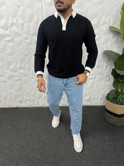 Flat knit collar full sleeve t-shirt