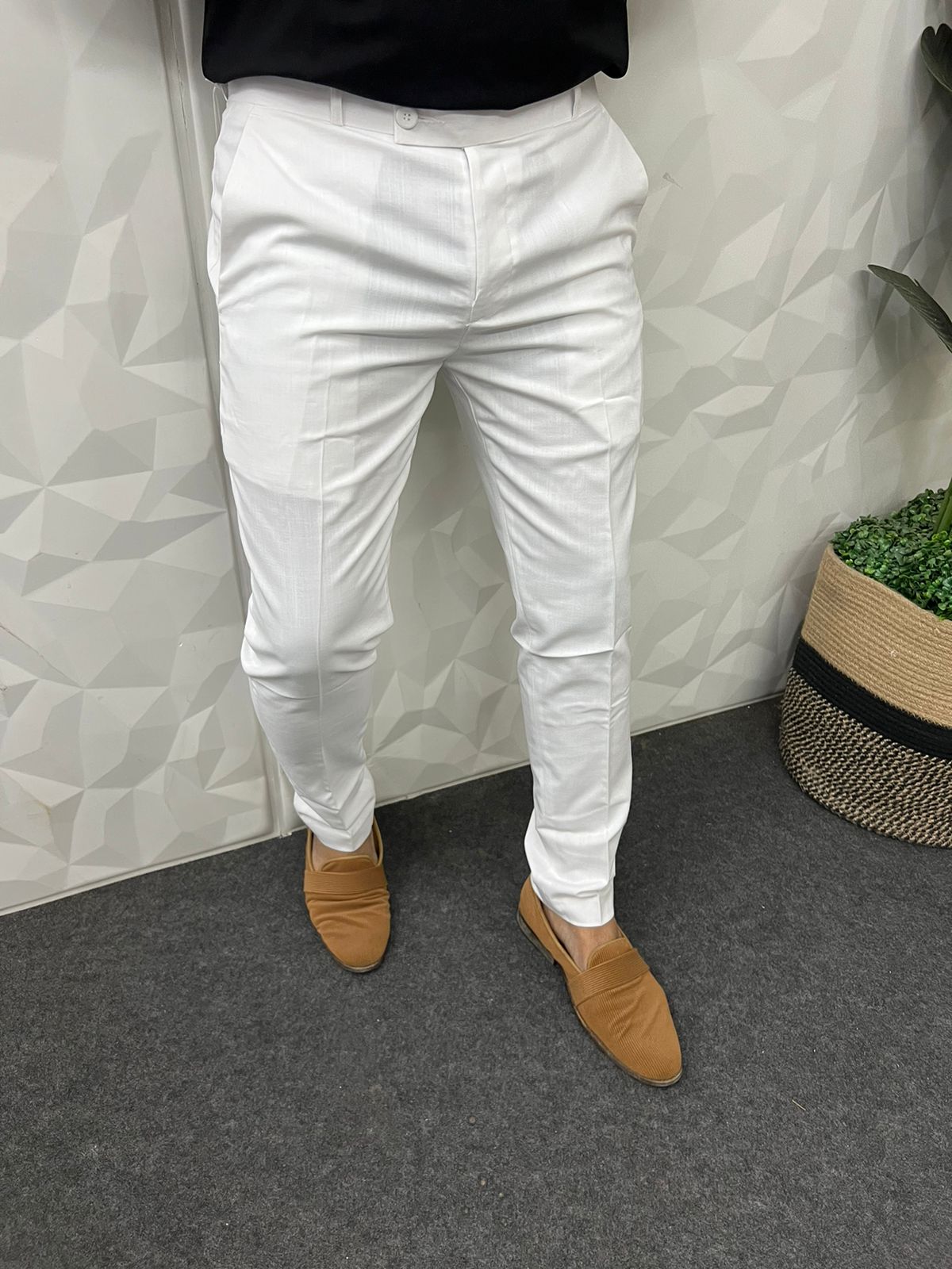 Linen fabric ankle trouser ( white )