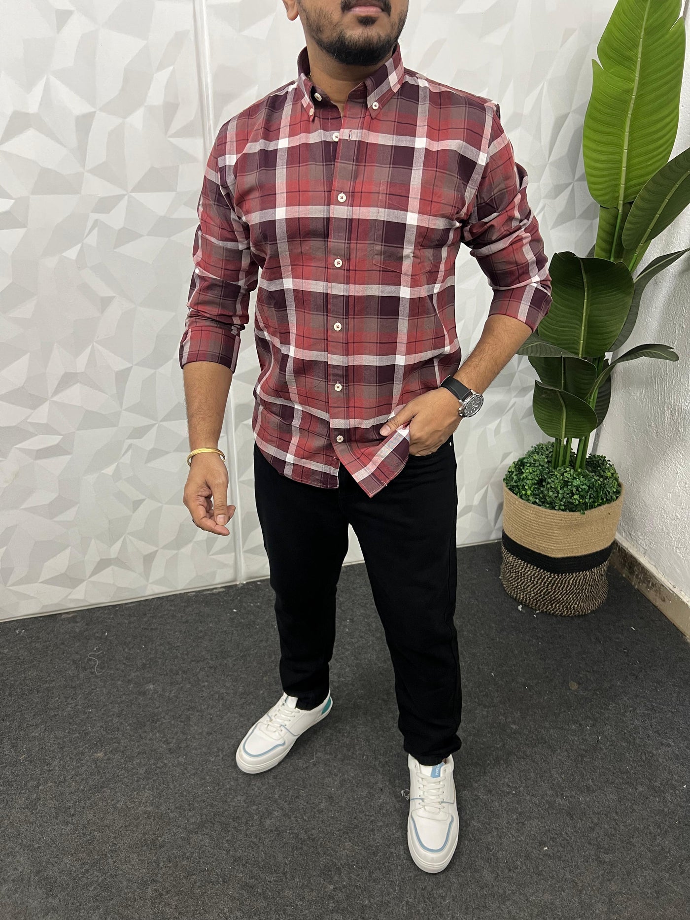 Oxford fabric yarn dyed chex shirt