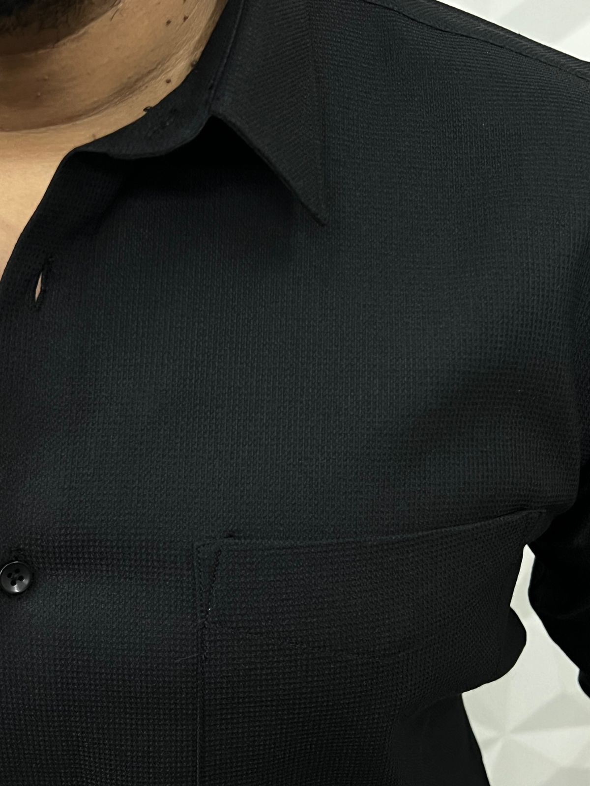Galaxy waffle fabric plain shirt ( black )