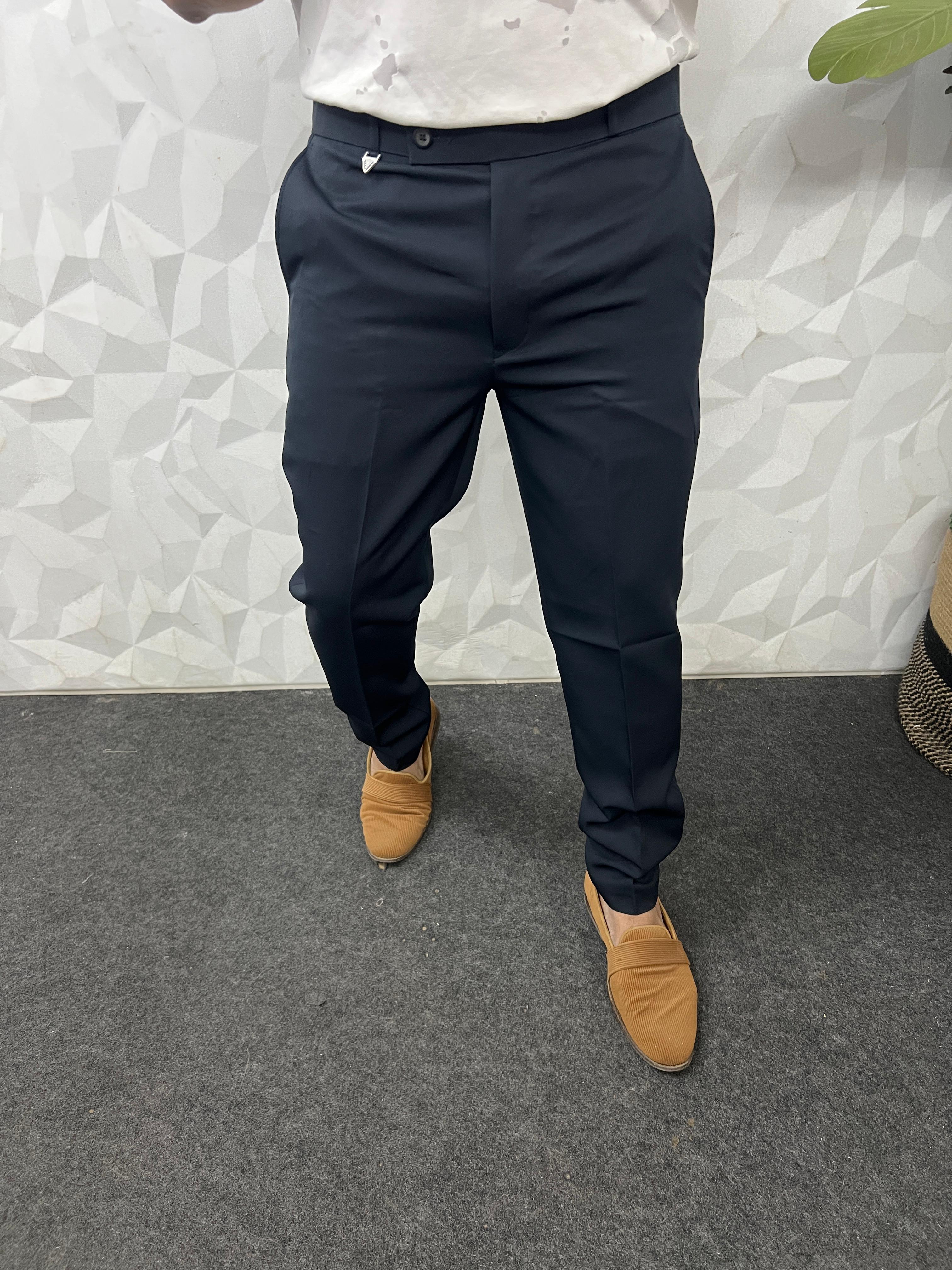 Cotton lycra navy blue trouser