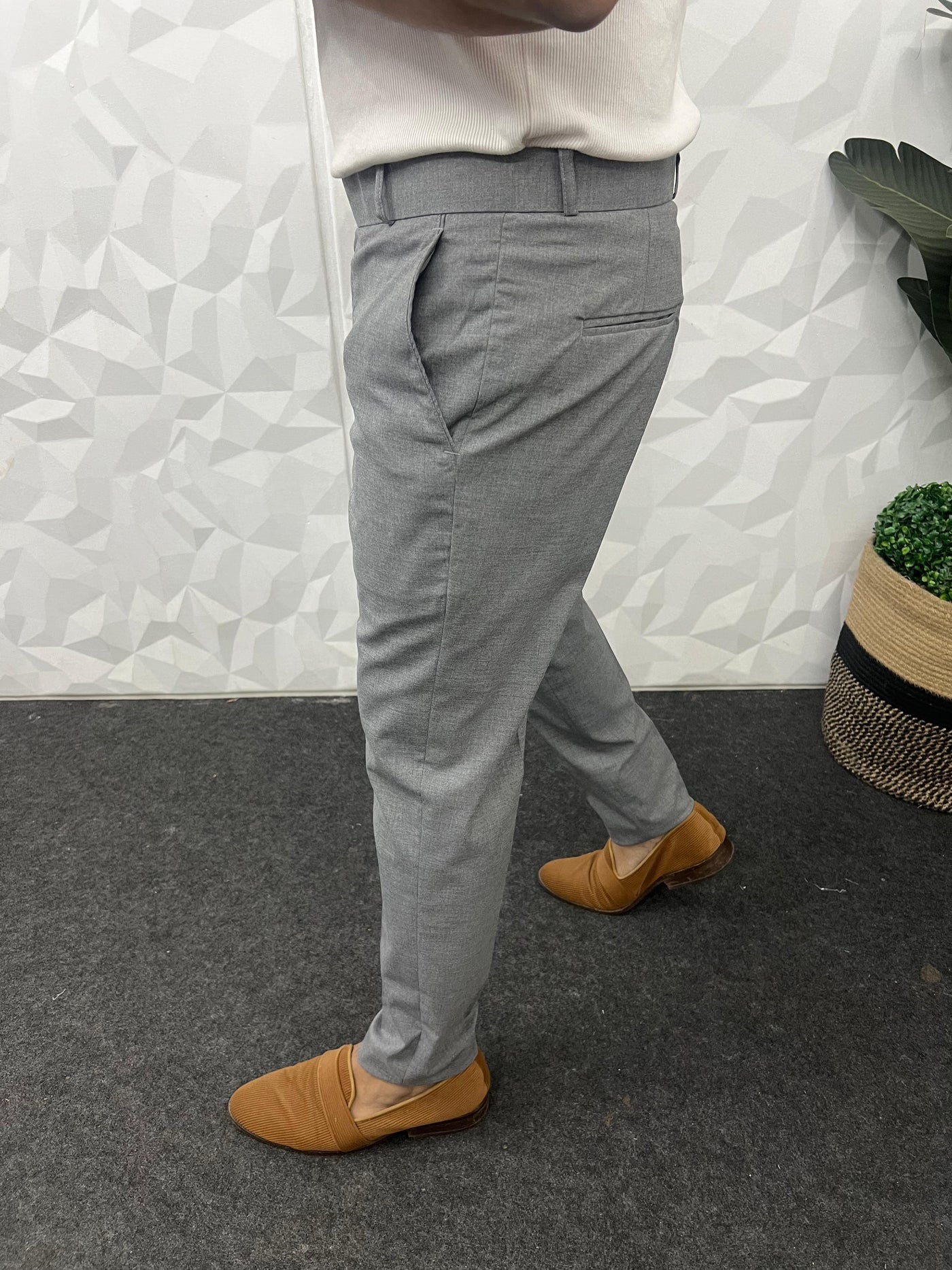 Melange cotton fabric trouser ( Ash Grey )