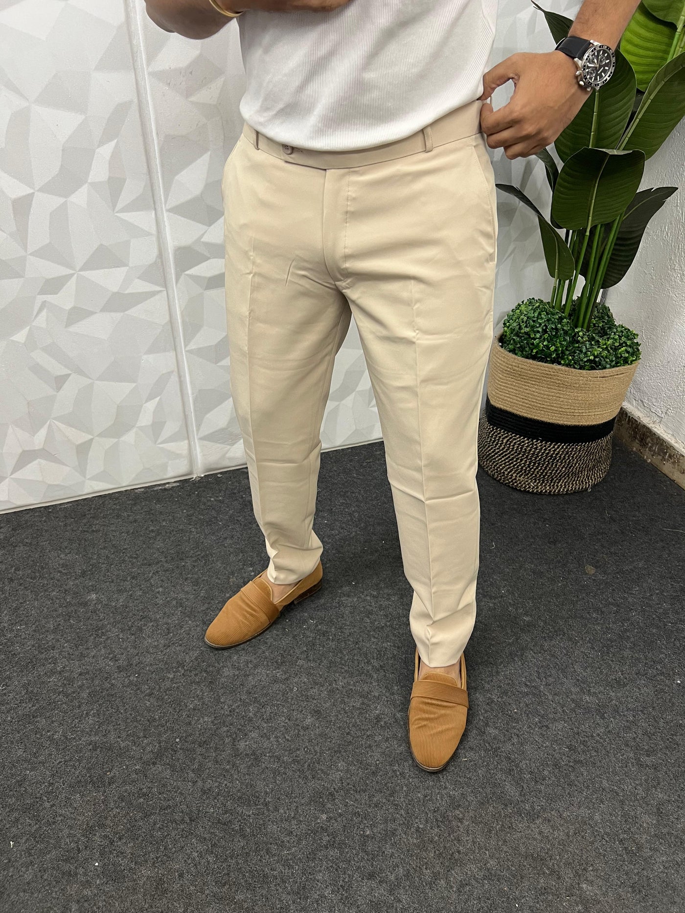 Cotton lycra fabric Ivory trouser