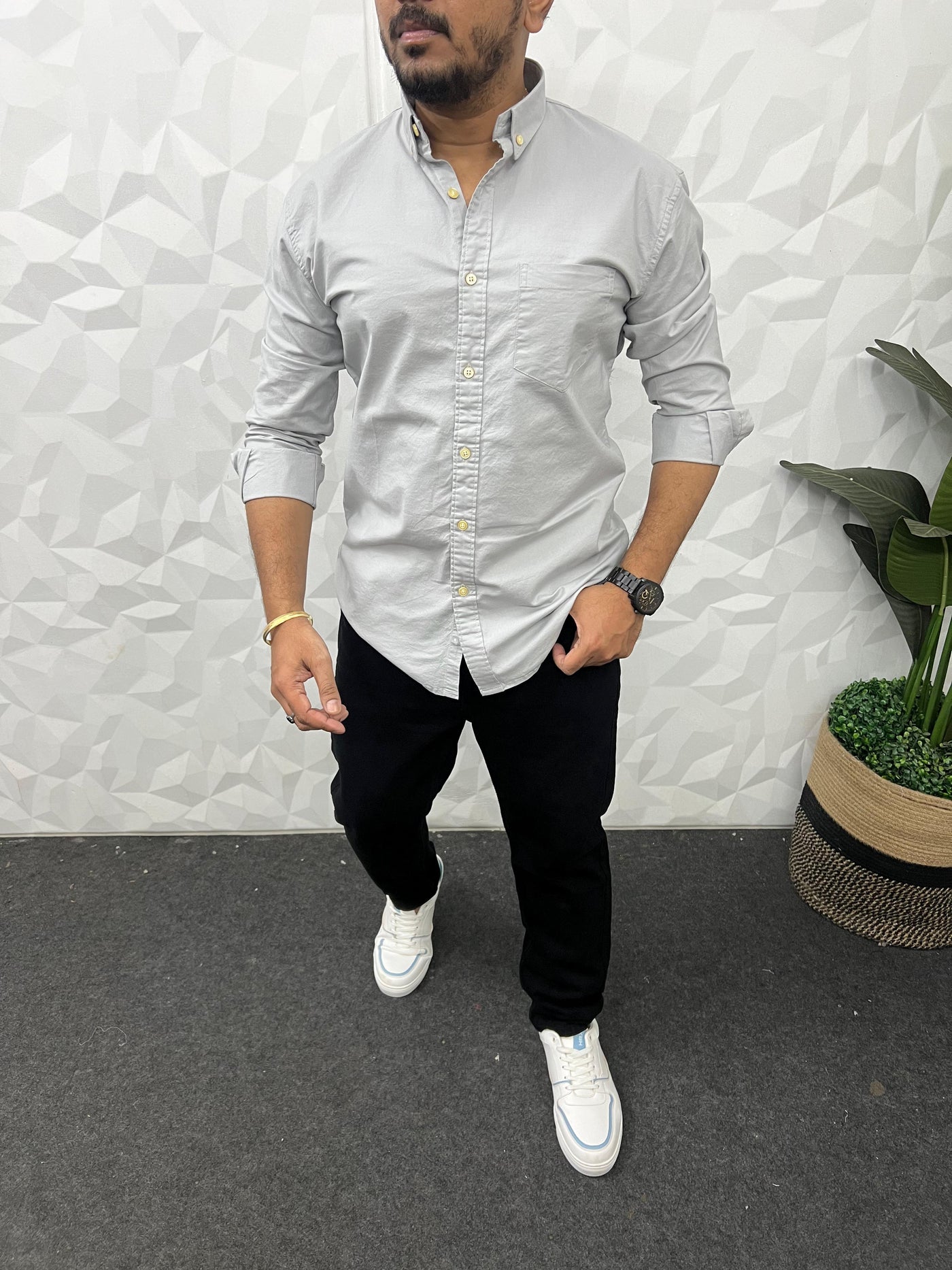 Oxford lycra solid shirt (Light grey)