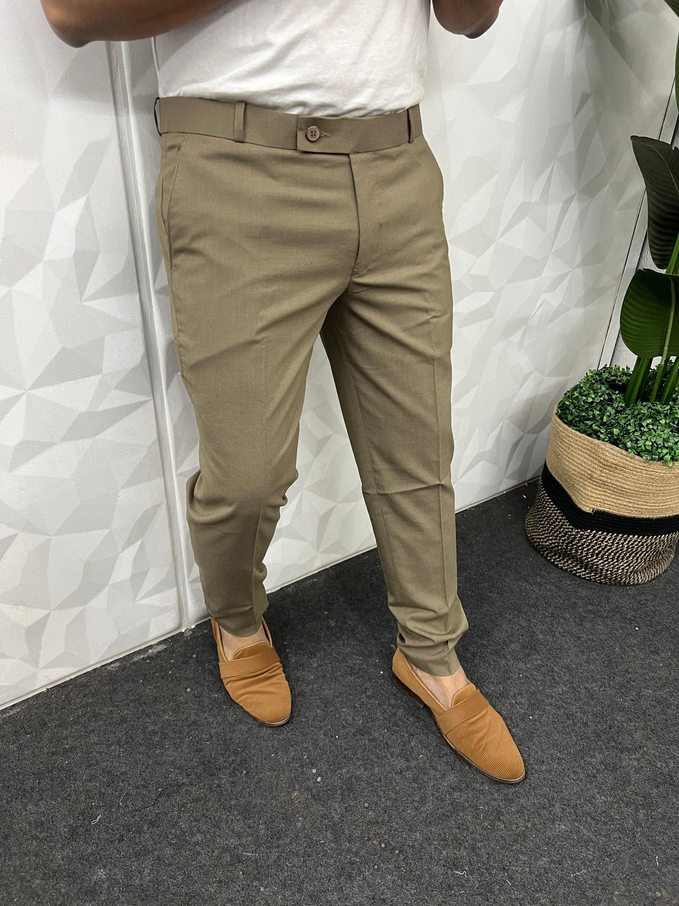 Cotton melange fabric trouser ( brown )