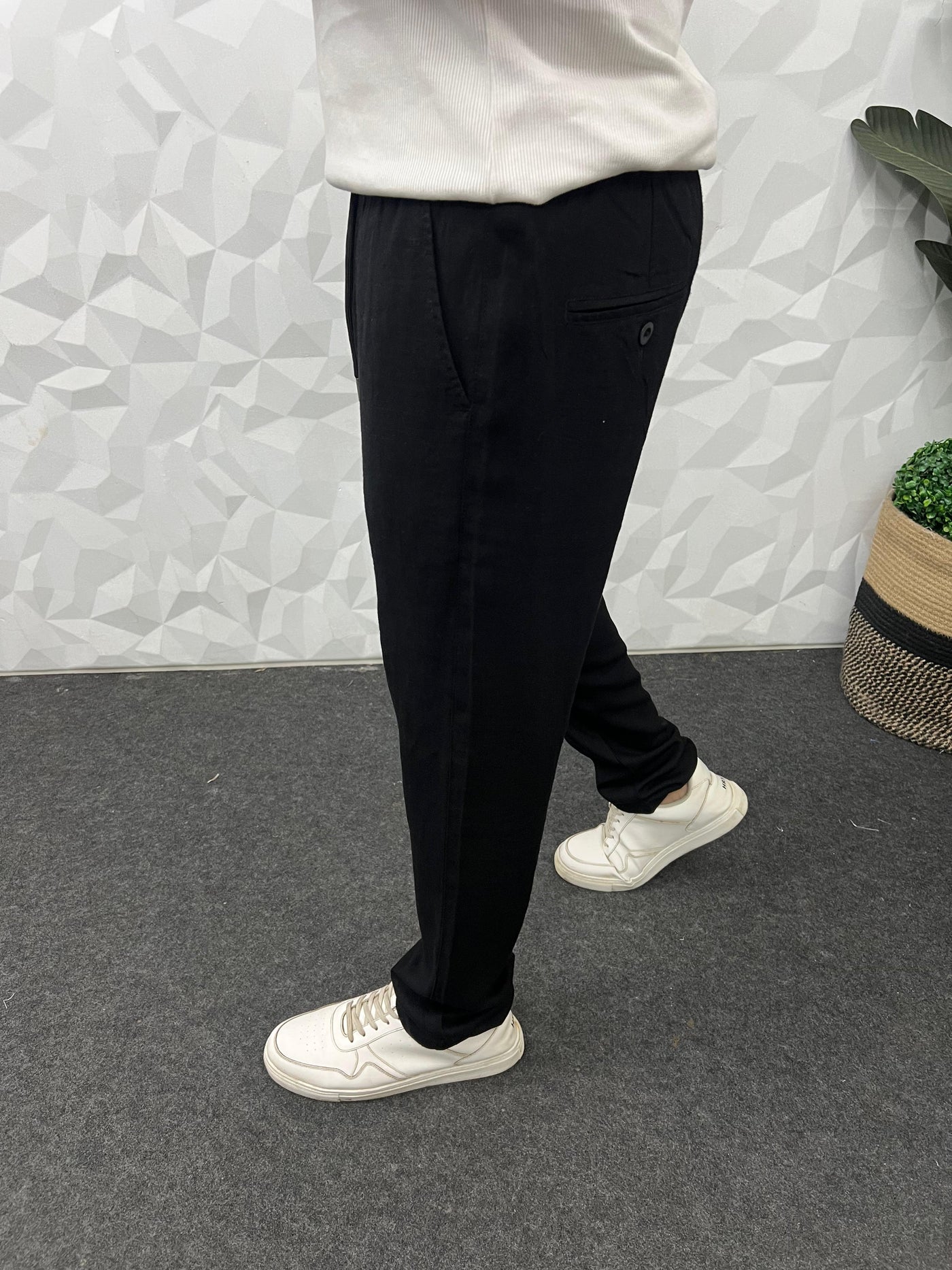 Imported fabric linen pants ( black )
