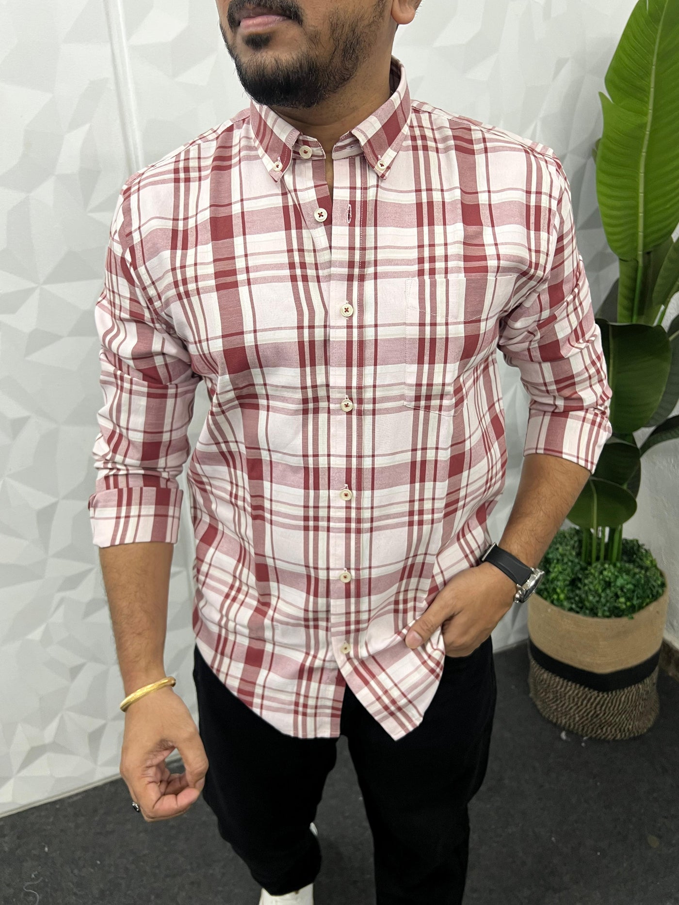 Oxford fabric yarn dyed chex shirt