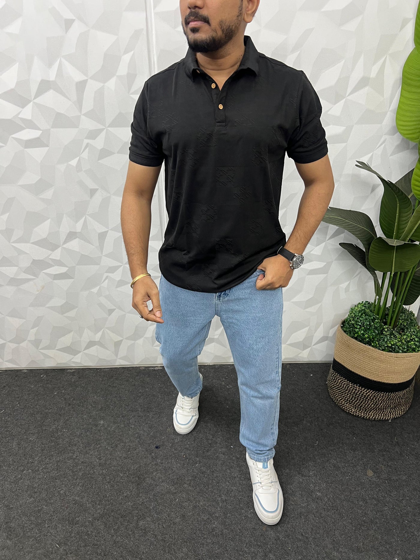 Imported fabric collar t-shirt