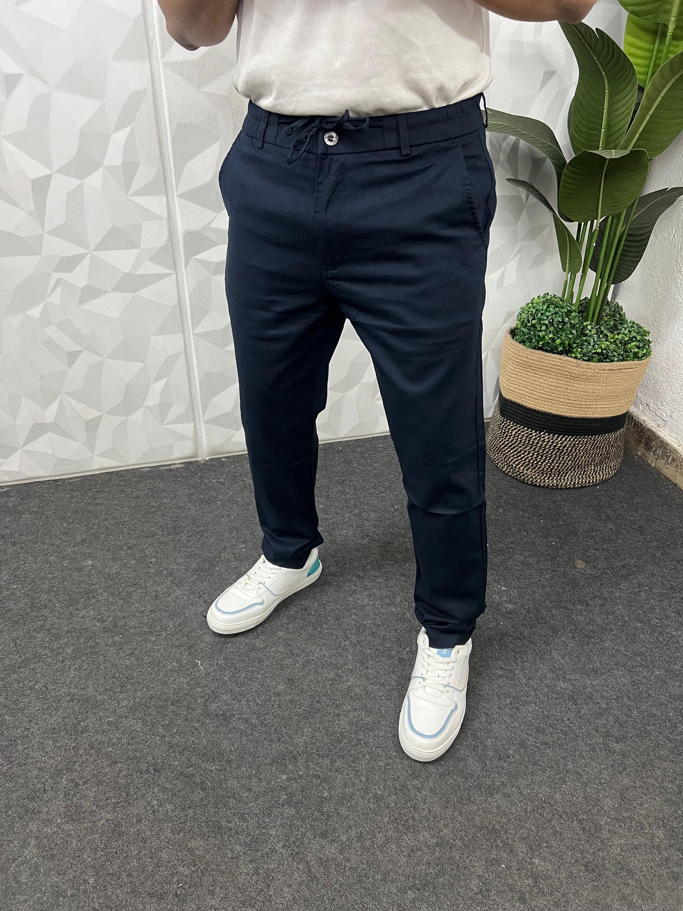 Dobby linen fabric pants