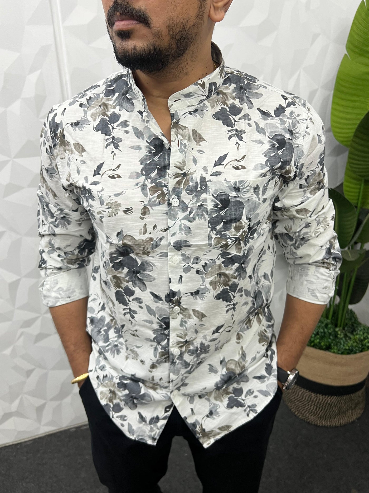 Mandarin collar printed shirt
