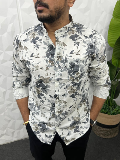 Mandarin collar printed shirt