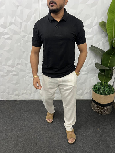 Cotton texture fabric collar t-shirt