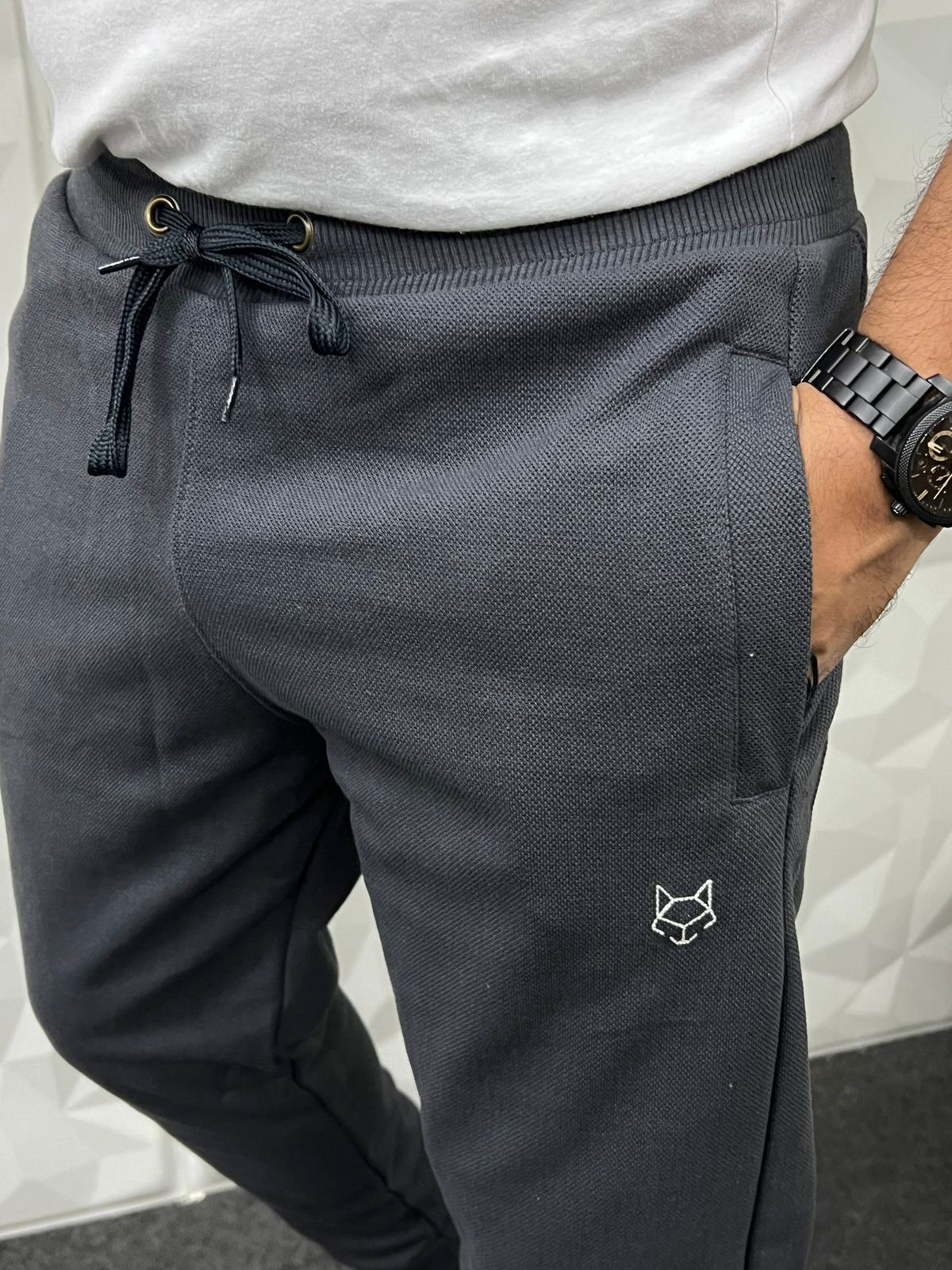 Jute fabric grey track pant ( Charcoal grey )