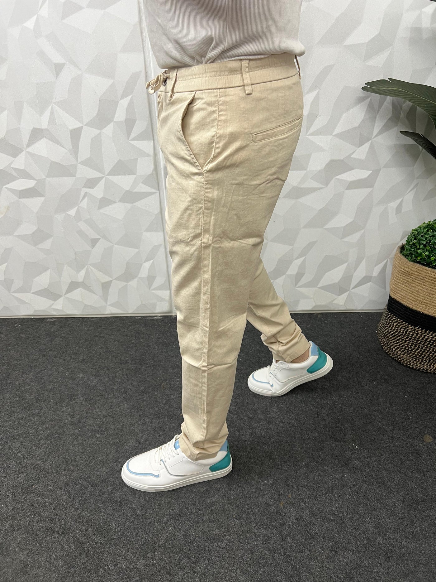 Dobby linen fabric pants