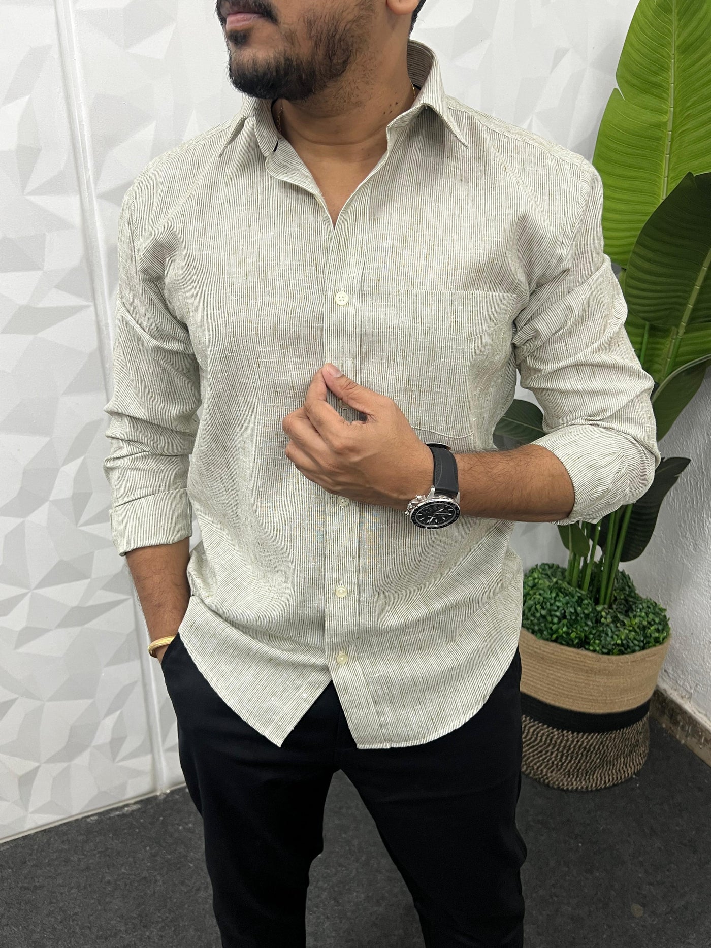 Oxford fabric fine stripes shirt