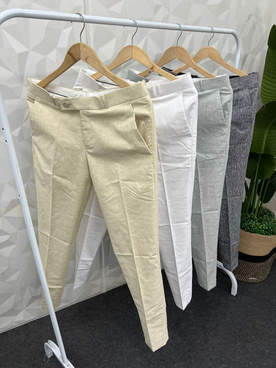 Linen fabric ankle trouser ( white )