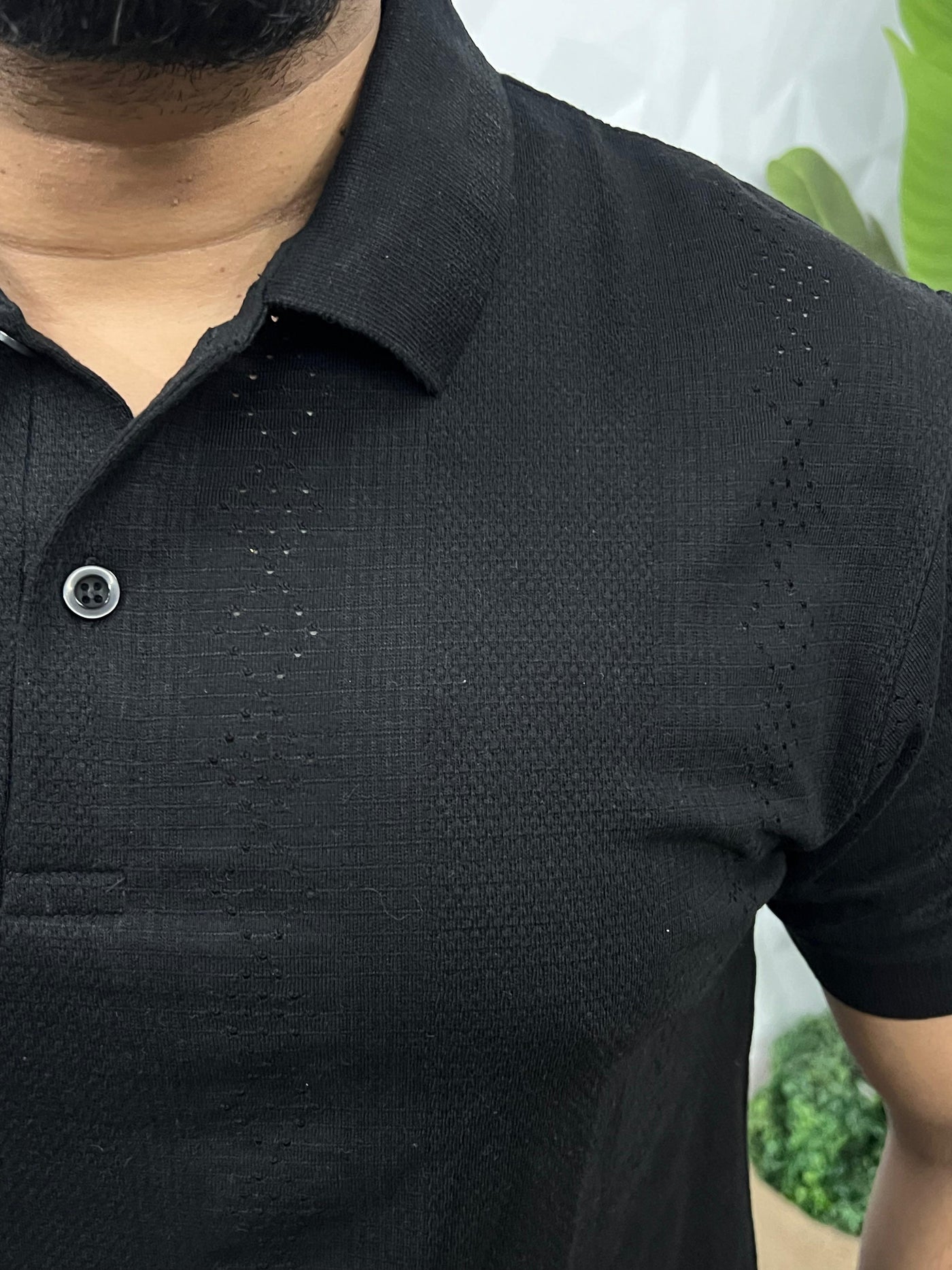 Cotton texture fabric collar t-shirt