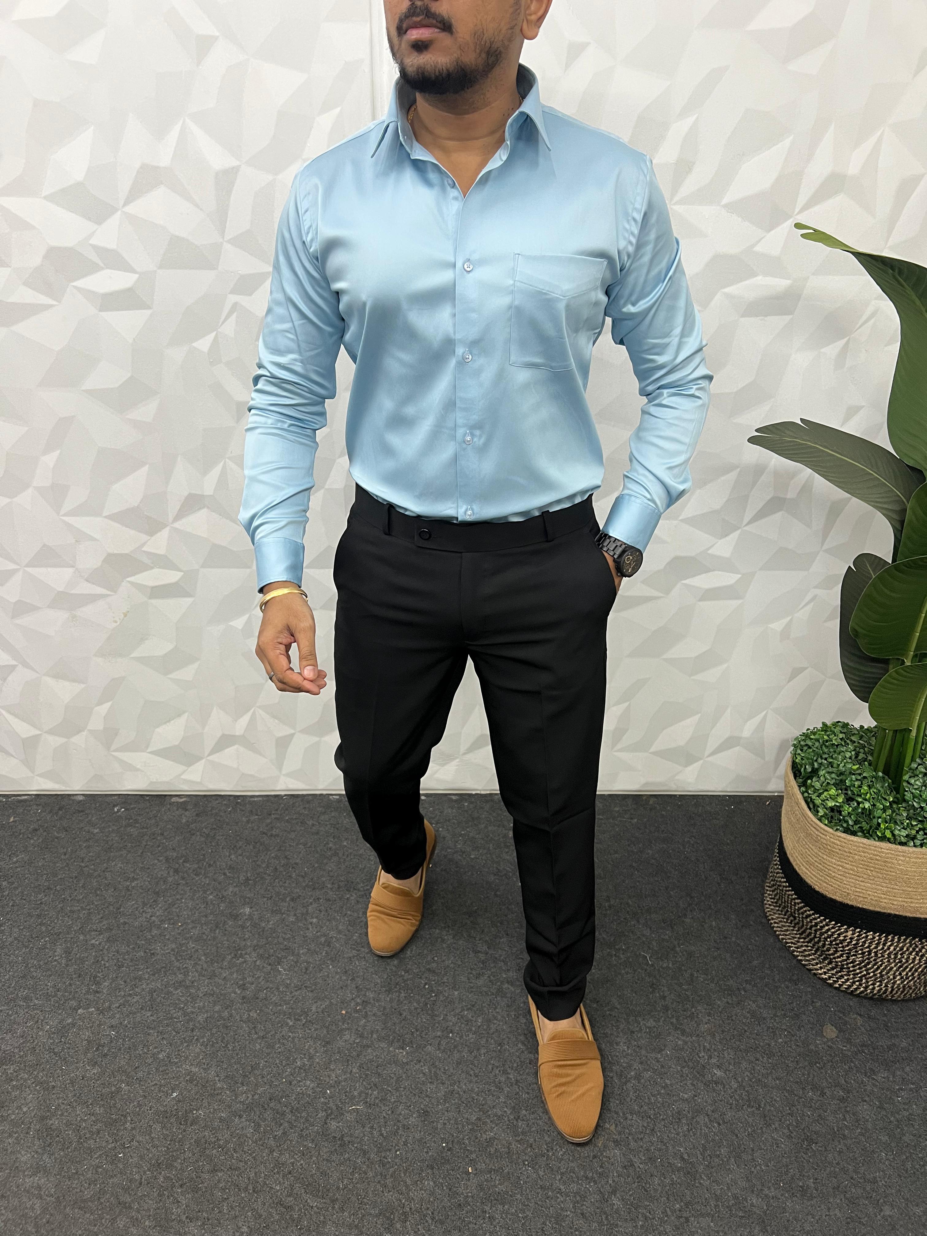 Cotton lycra plain shirt (Light blue )