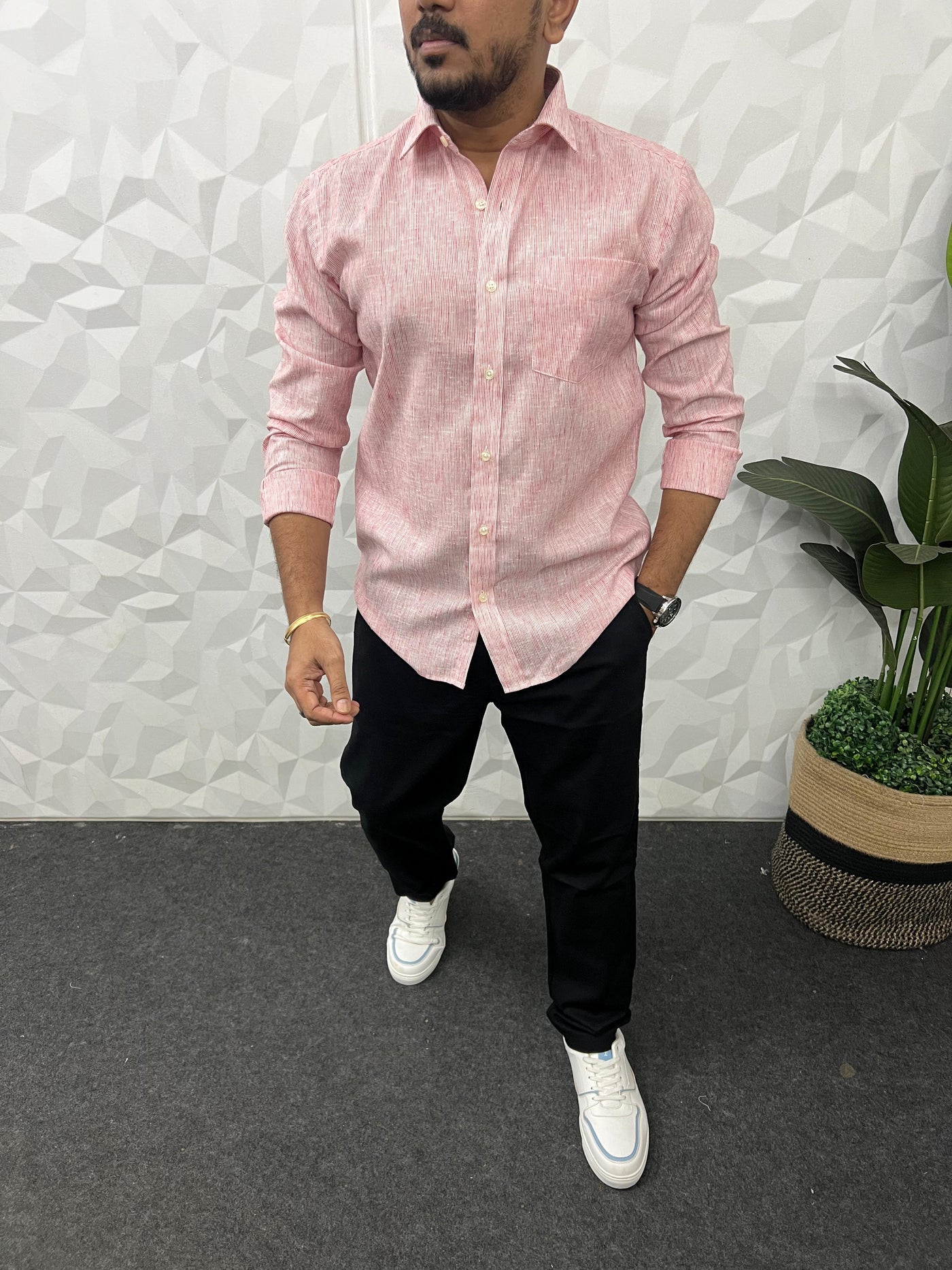Oxford fabric fine stripes shirt