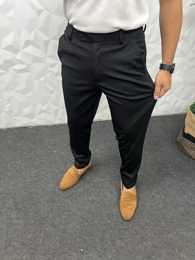 Flexi waist cotton twill black trouser