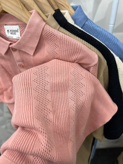 knitted fabric collar t-shirt ( sky blue )