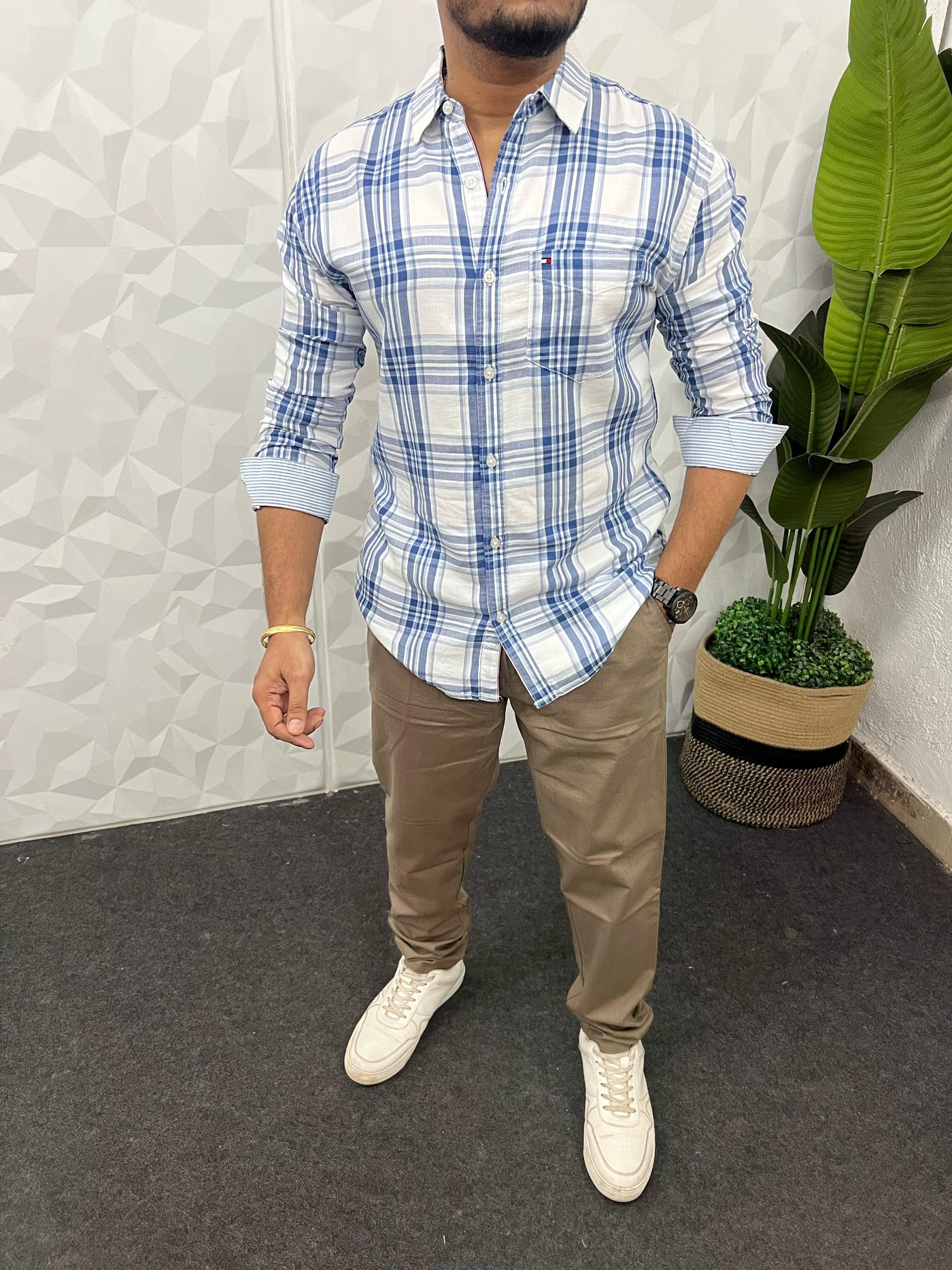 Double cloth soft cotton chex shirt