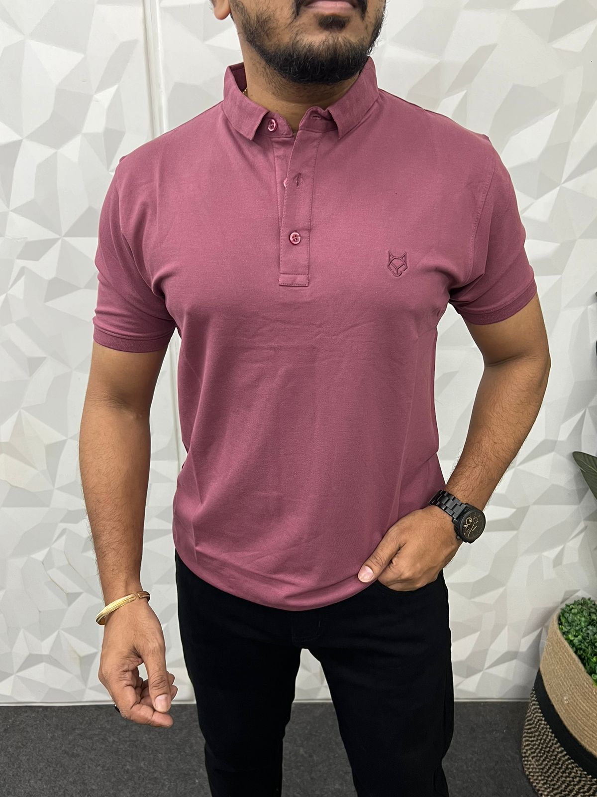 Cotton pique fabric collar t-shirt