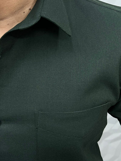 Galaxy waffle fabric plain shirt ( bottle  green )