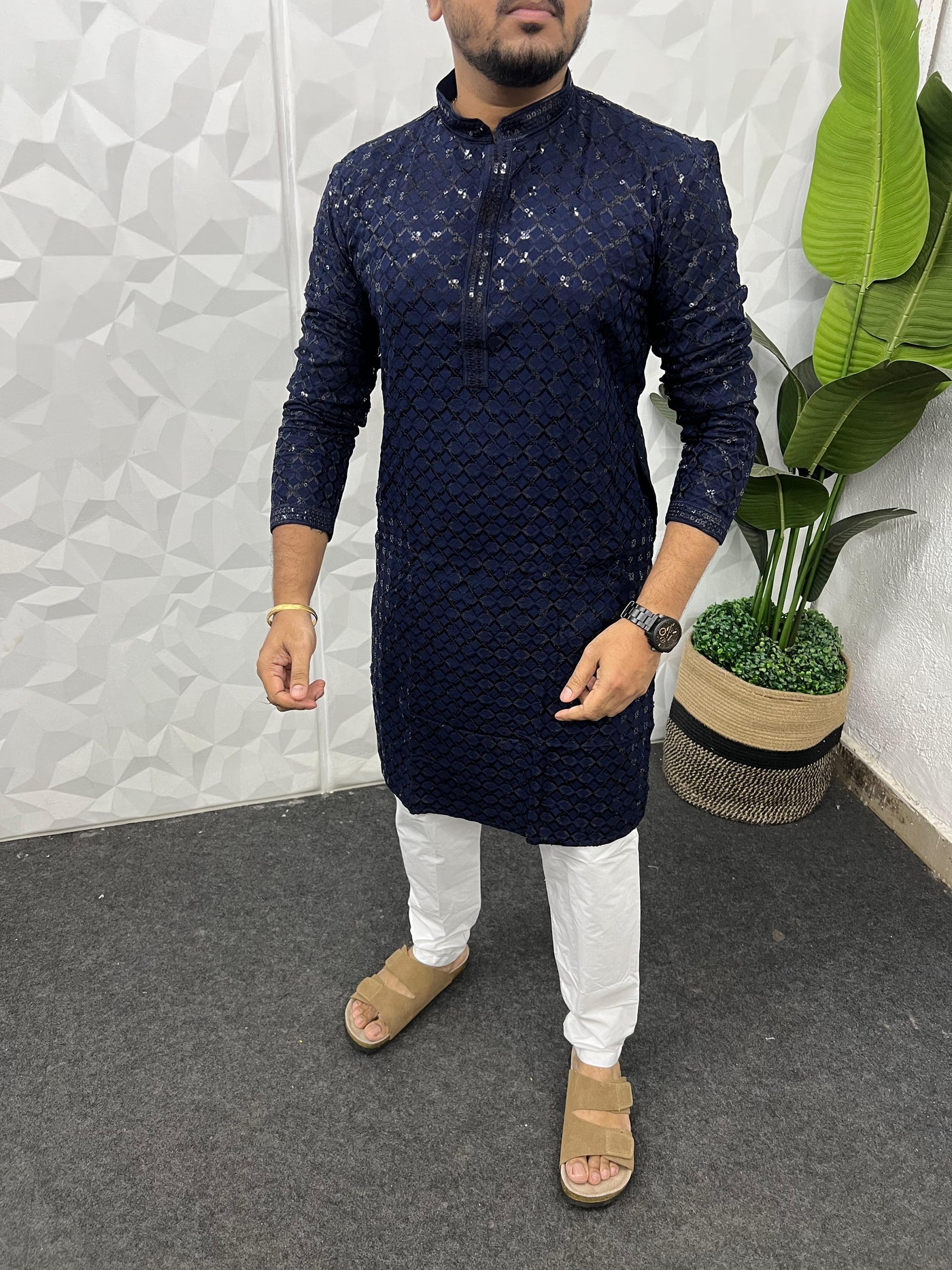 Lucknowi fabric long kurta