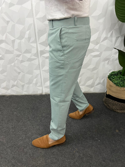 Cotton melange fabric trouser ( ocean )