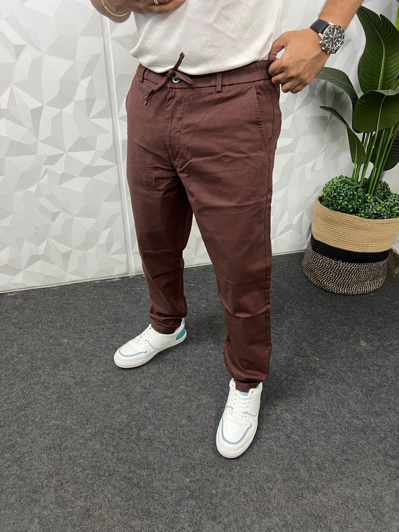 Dobby linen fabric pants