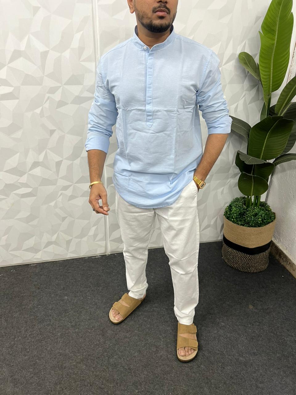 Slub linen short kurta