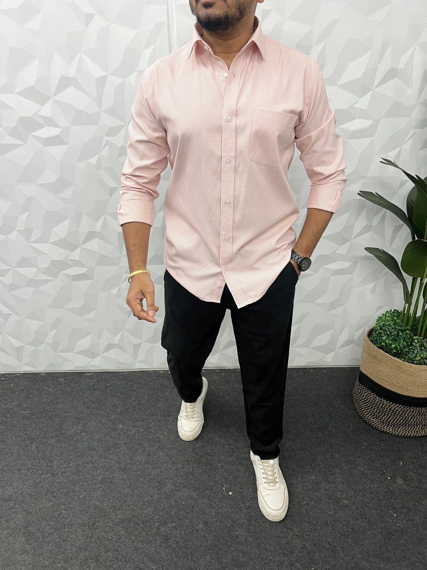 Oxford fabric small chex shirt