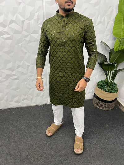Lucknowi fabric long kurta