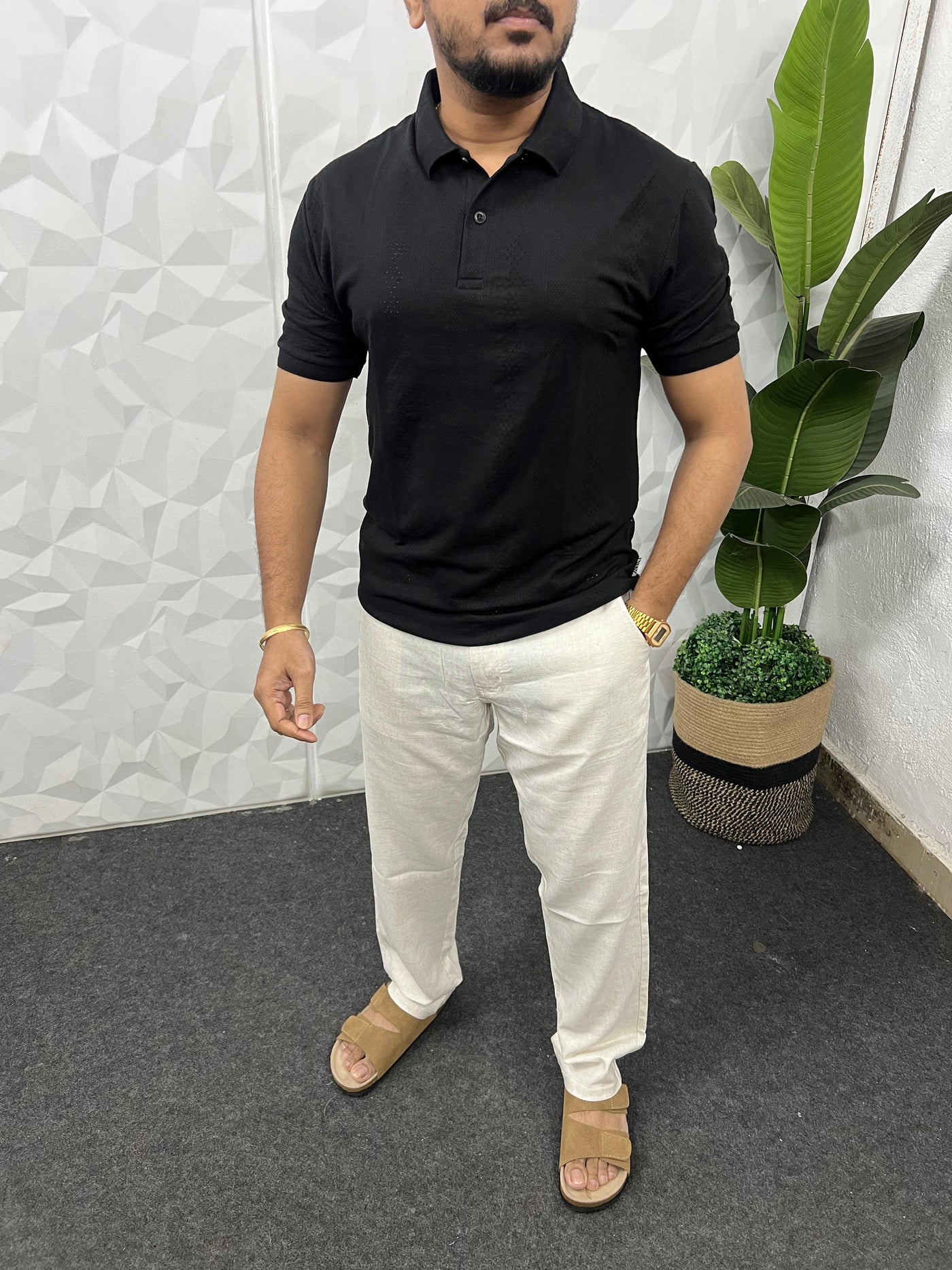 Cotton texture fabric collar t-shirt