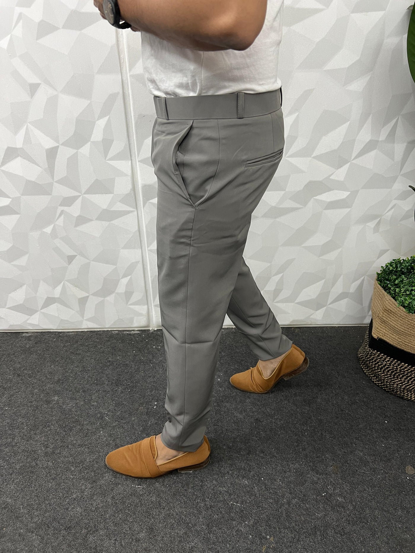 Cotton lycra fabric cement grey trouser