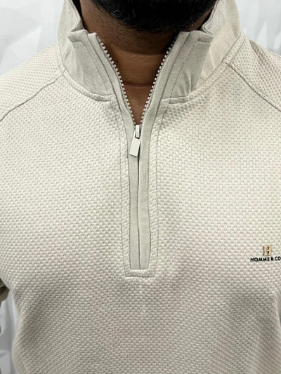 High neck popcorn fabric t-shirt