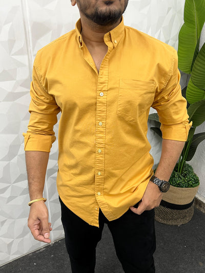 Oxford lycra solid shirt (Mustard yellow)