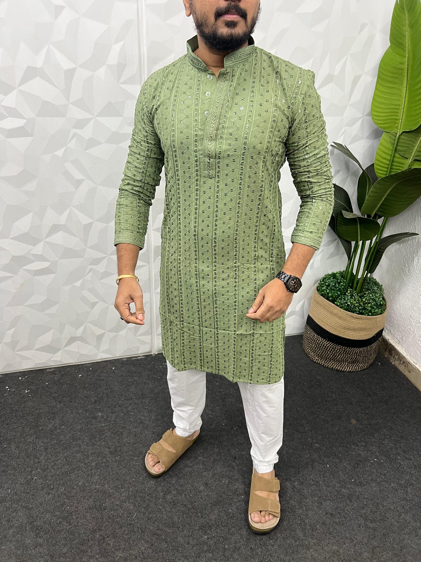 Lucknowi fabric long kurta