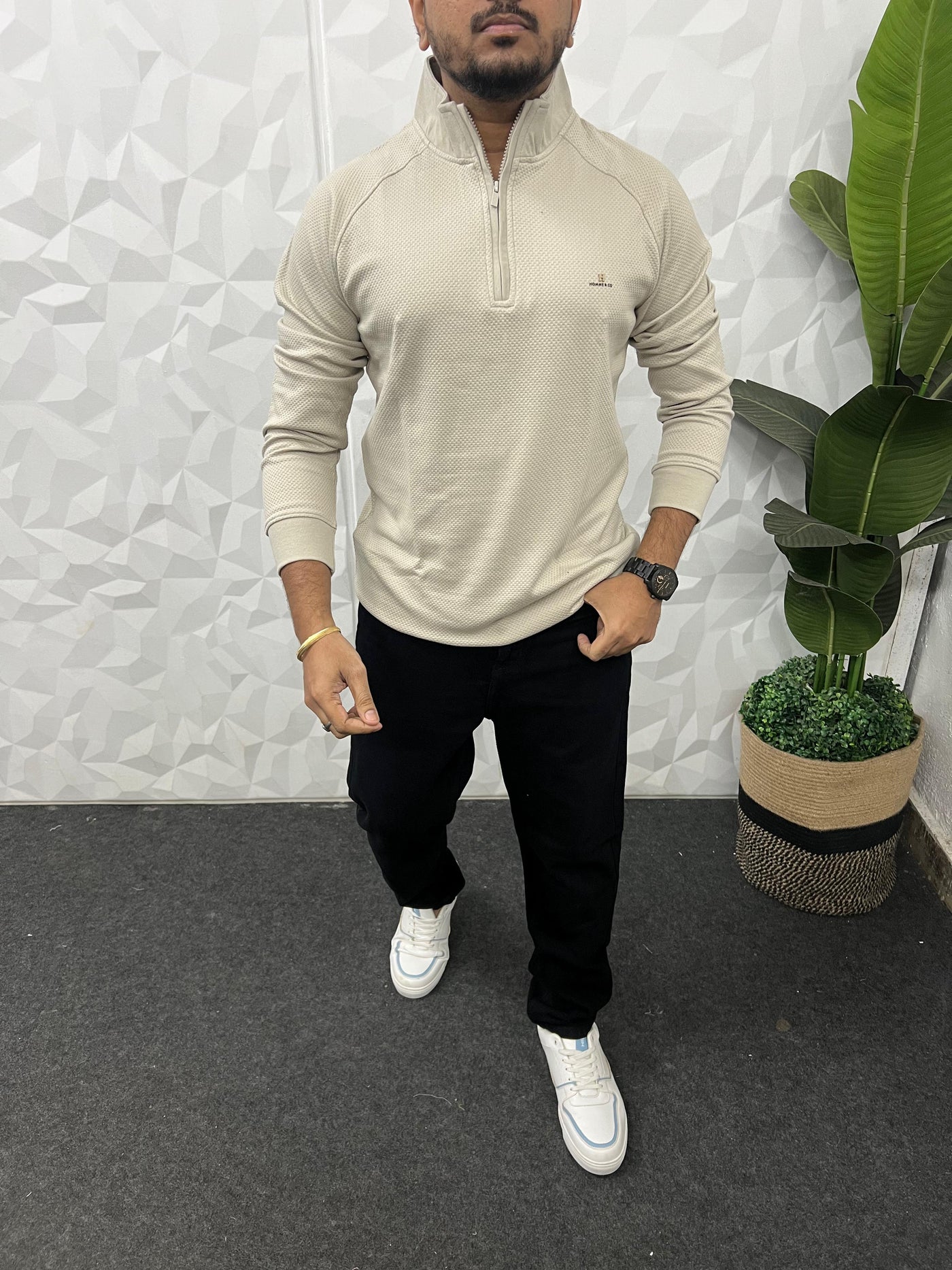 High neck popcorn fabric t-shirt