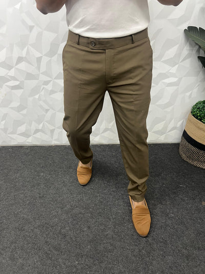 Melange cotton fabric trouser (Dark Brown)